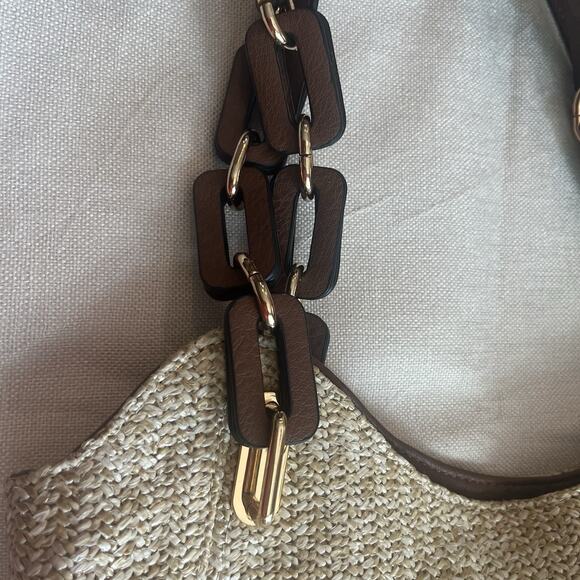 Kate & Alex Cuffaro Soft Tote Bag Tan/Brown Gold Trim 5 Compartments - Picture 4 of 13